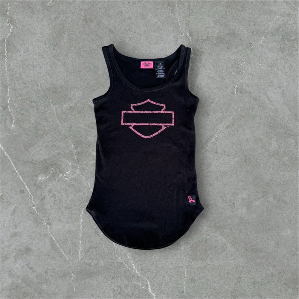 Harley-Davidson Women’s Black and Pink Cotton Blend Tank Top